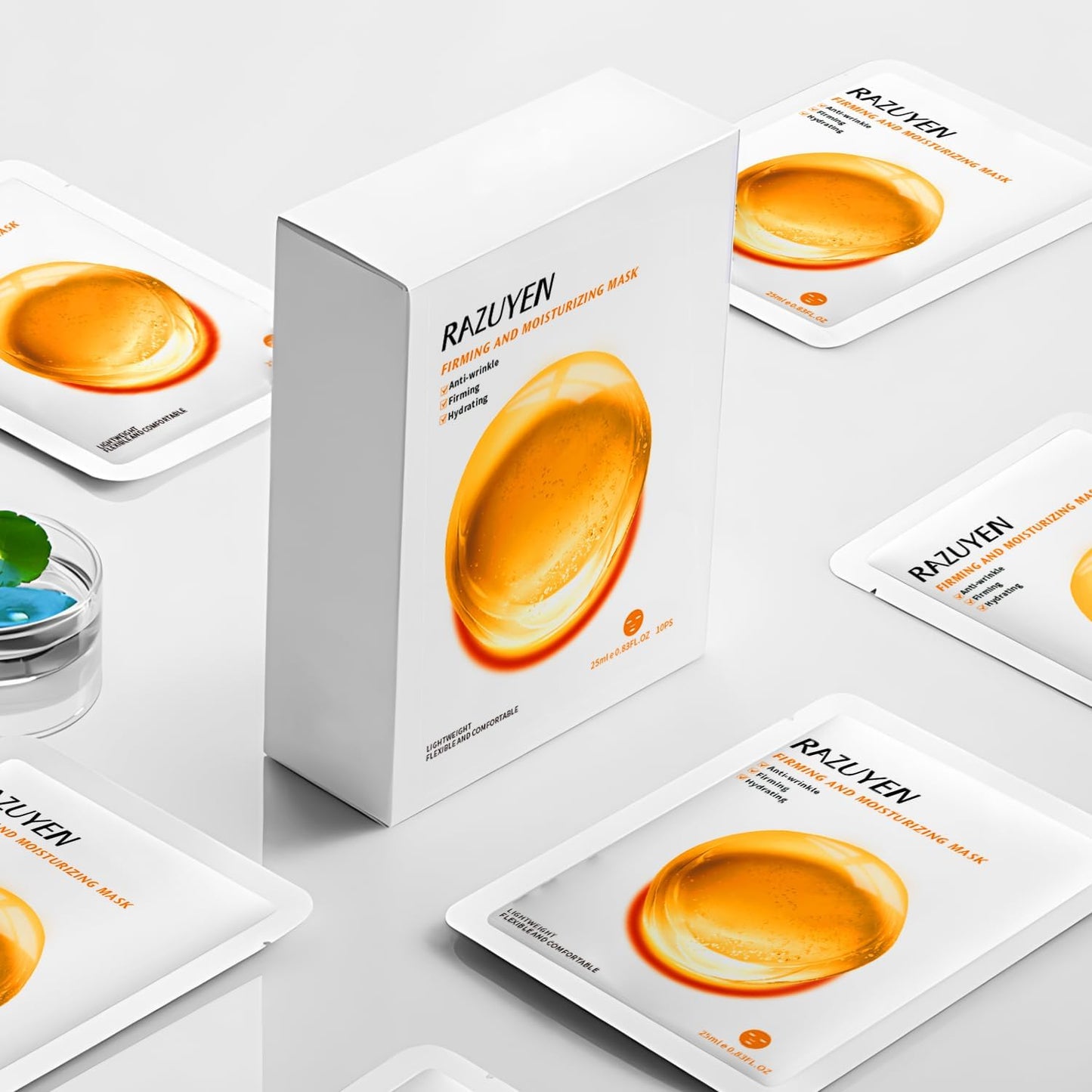 Firming Face Sheet Masks with Hyaluronic Acid and Peptides, anti Wrinkle, Moisturising & Hydrating Face Mask, Set of 10, Sheet Face Mask Skincare