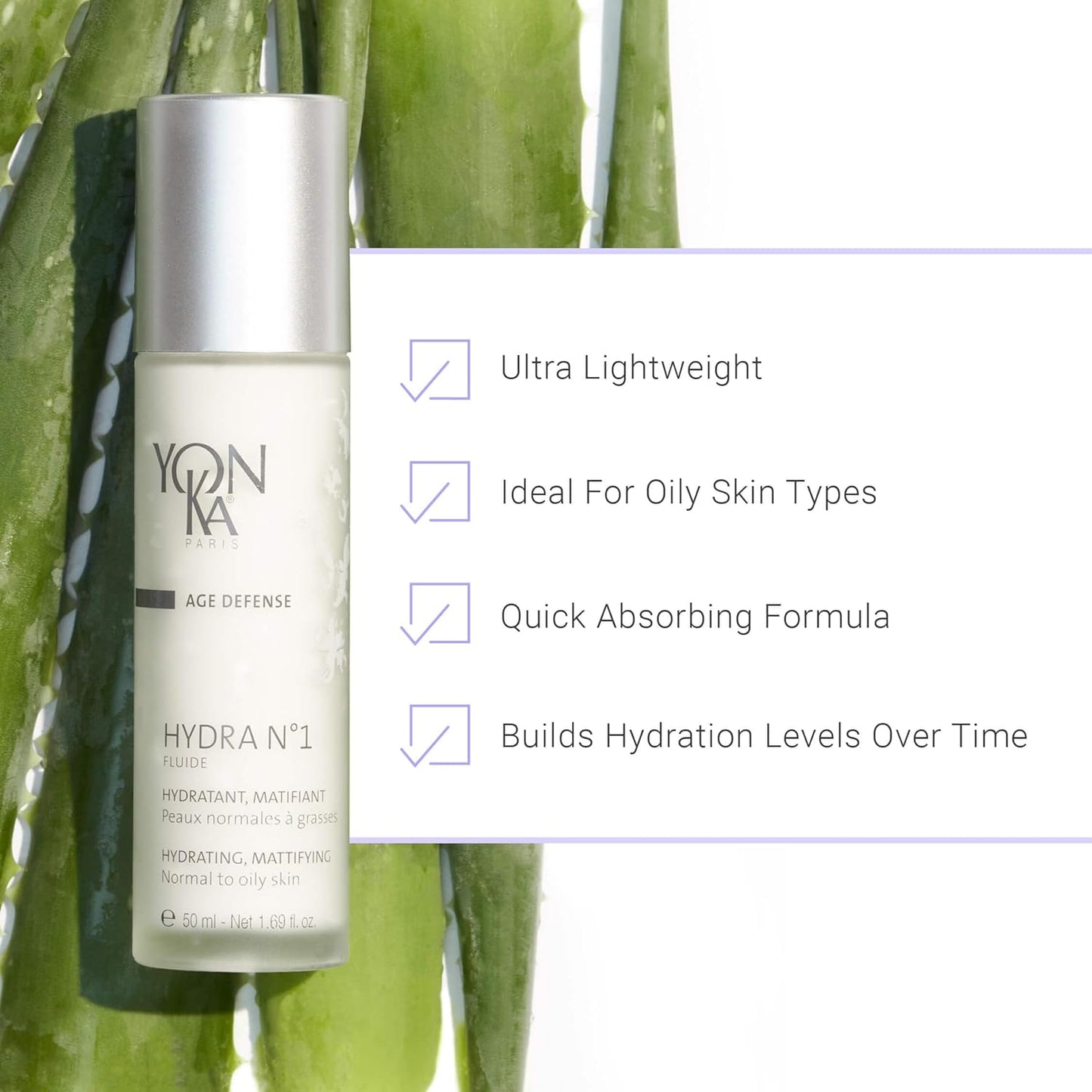 Hydra N°1 Hydrating Mattifying Fluid for Normal to Oily Dehydrated Skin 50Ml | Long-Lasting Deep Hydration without Any Shine | Matte Effect | Dermatologically Proven Results ! Natural Origin