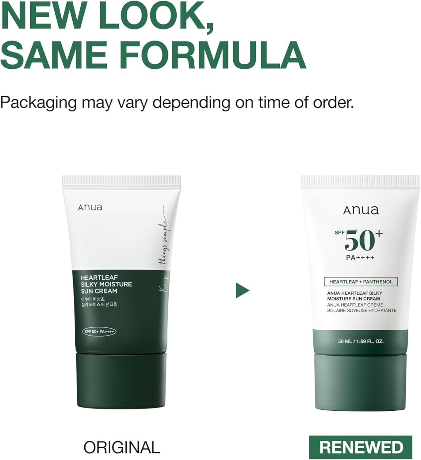 Heartleaf Silky Moisture Sun Cream SPF 50 PA++++, Korean Sunscreen, Face Sunscreen, Niacinamide, Fragrance Free, Travel Essentials, Low White Cast, 50Ml /1.69Fl.Oz