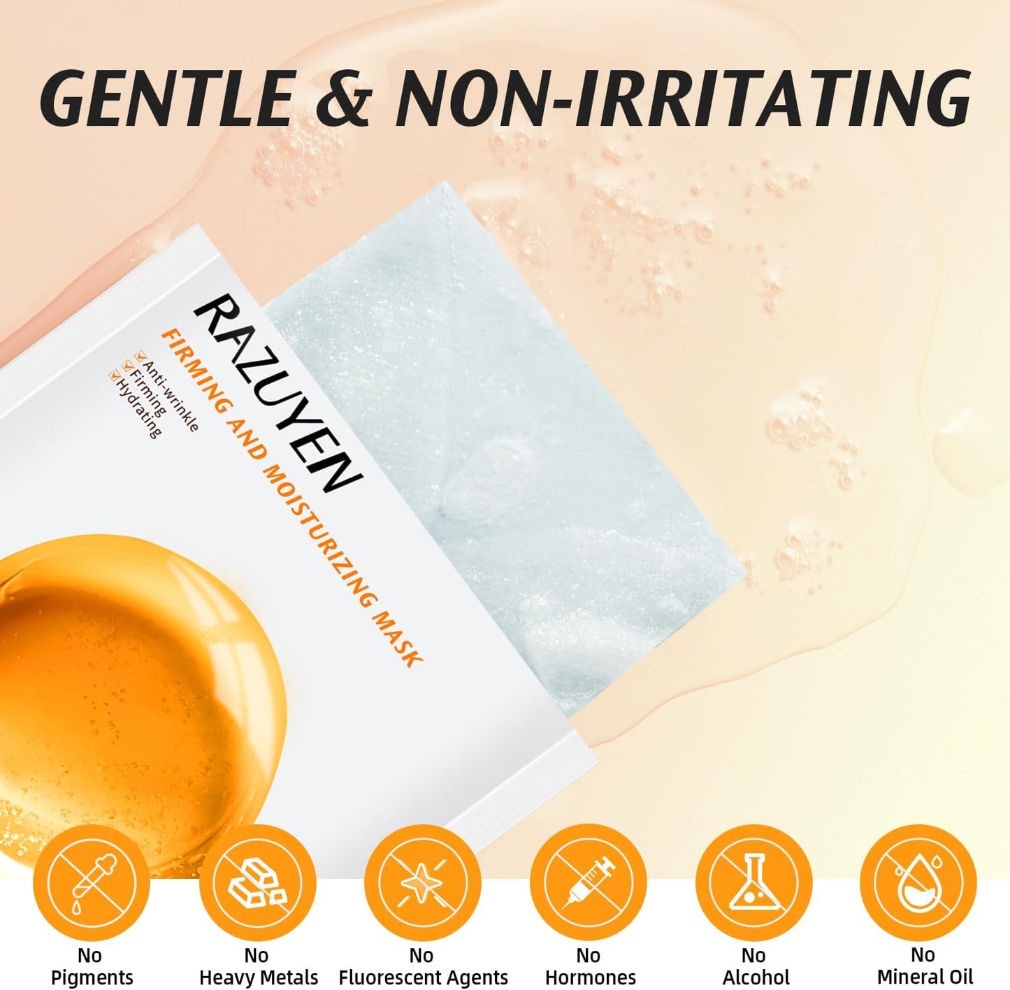Firming Face Sheet Masks with Hyaluronic Acid and Peptides, anti Wrinkle, Moisturising & Hydrating Face Mask, Set of 10, Sheet Face Mask Skincare