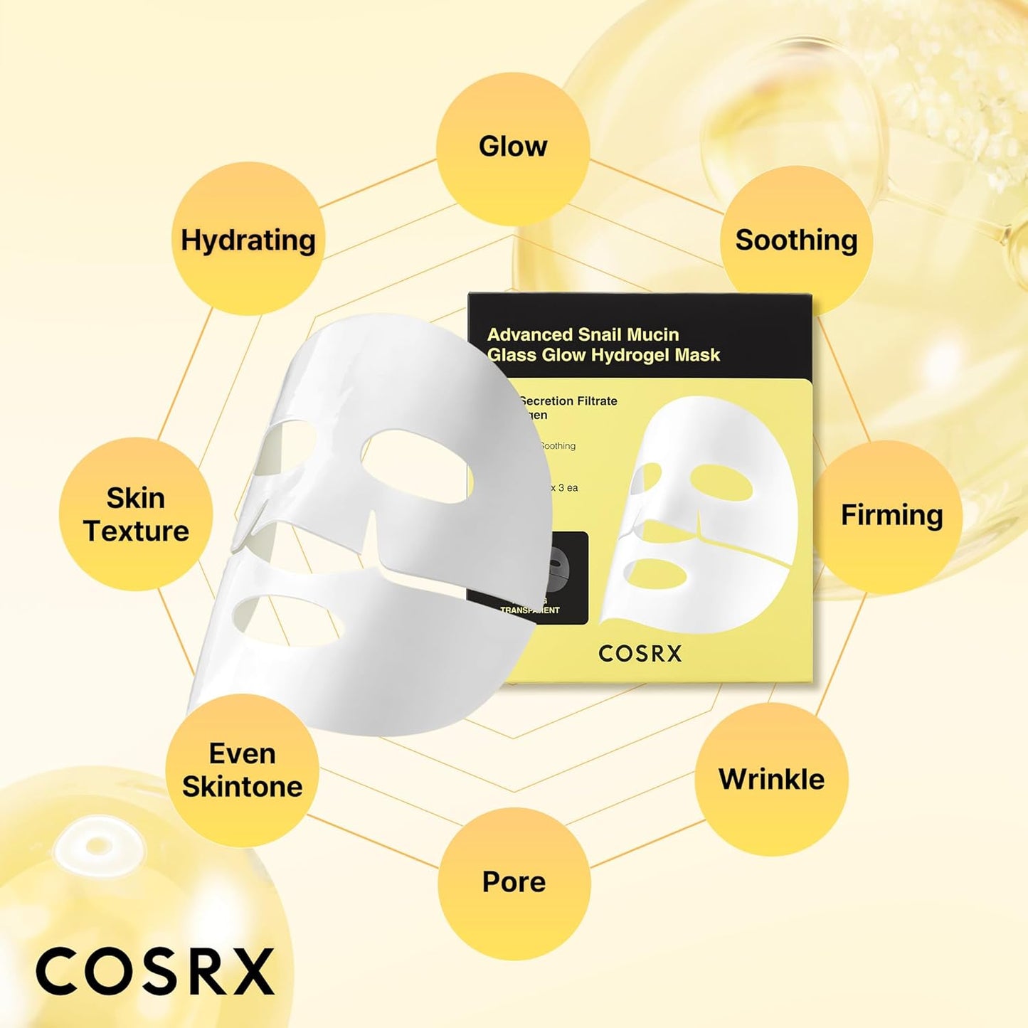 Advanced Snail Mucin Glass Glow Hydrogel Face Masks Skincare, Collagen Face Mask, Overnight Peel off Korean Face Mask for Hydration Boost, Glass Skin Face Mask Korean Skincare, Pack of 3
