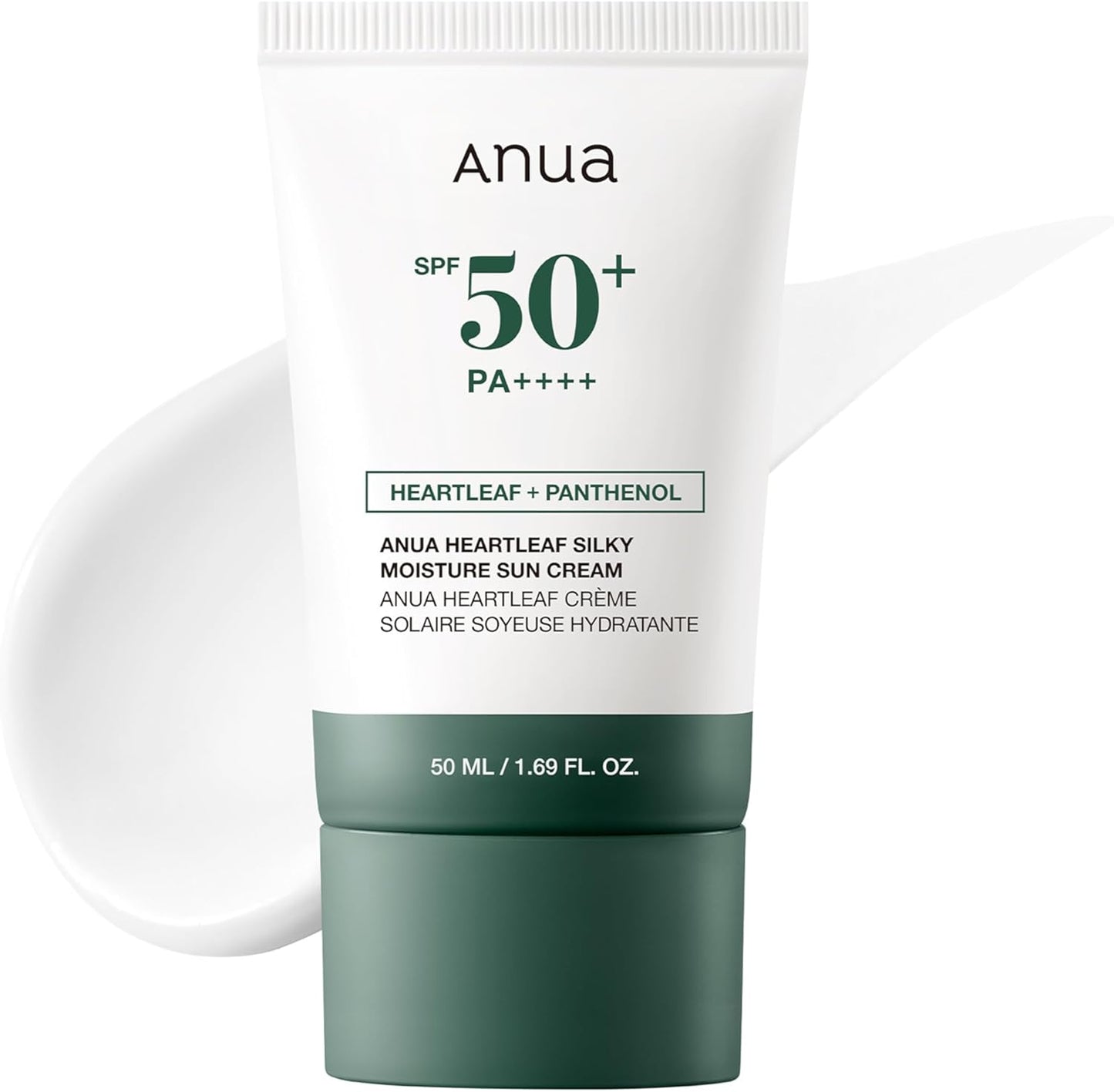 Heartleaf Silky Moisture Sun Cream SPF 50 PA++++, Korean Sunscreen, Face Sunscreen, Niacinamide, Fragrance Free, Travel Essentials, Low White Cast, 50Ml /1.69Fl.Oz