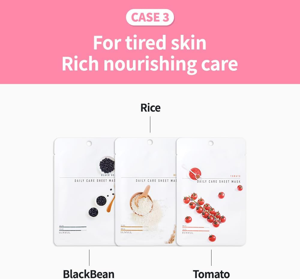 [Pack of 12] Daily Care Face Sheet Mask Pack 12 Types Korean Skincare Hydrating & Nourishing Face Masks Beauty