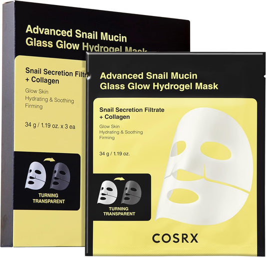 Advanced Snail Mucin Glass Glow Hydrogel Face Masks Skincare, Collagen Face Mask, Overnight Peel off Korean Face Mask for Hydration Boost, Glass Skin Face Mask Korean Skincare, Pack of 3