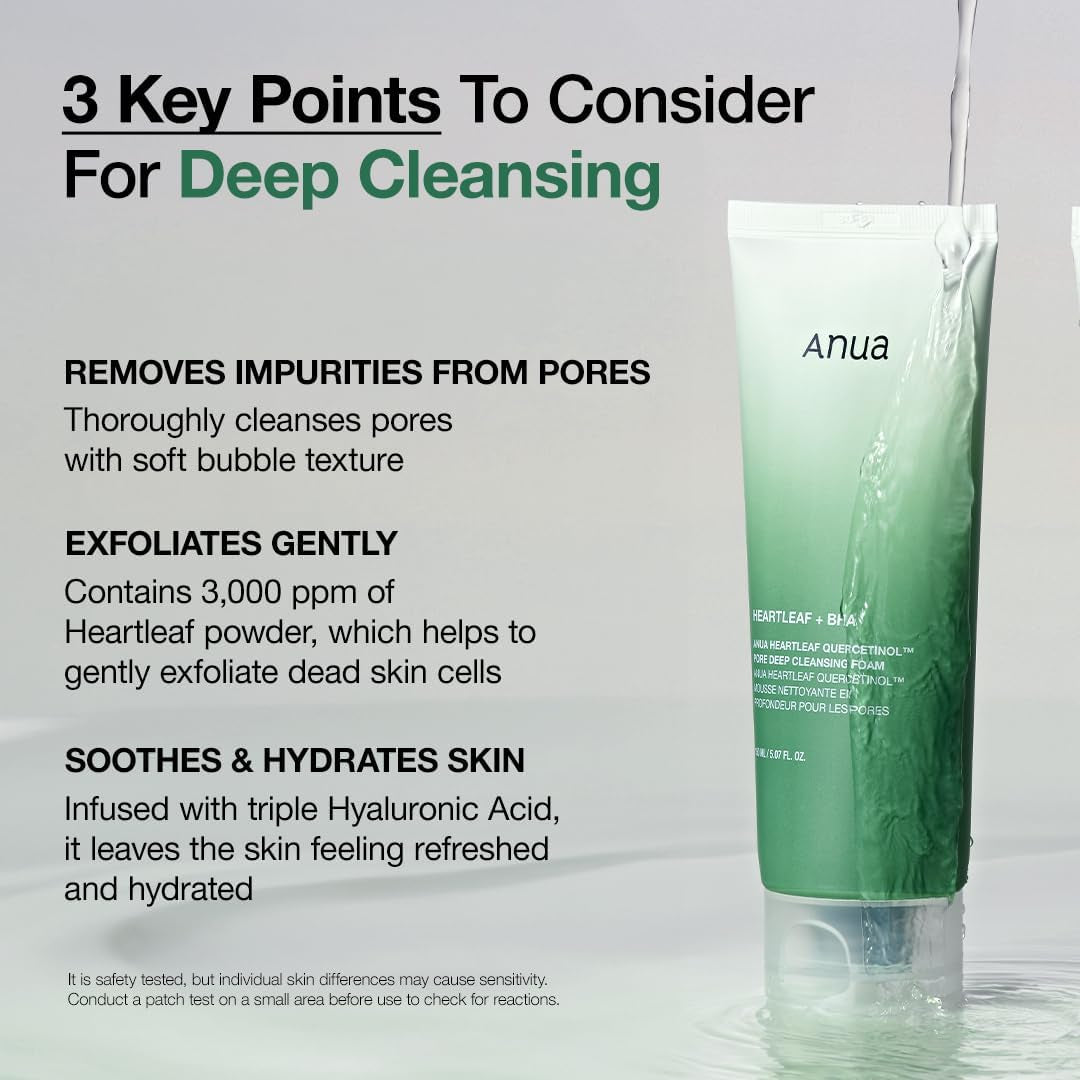 Heartleaf Quercetinol Pore Deep Cleansing Foam, Facial Cleanser, for Double Cleansing, BHA, Hyaluronic Acid, Glycerin, Face Wash, Blackhead Remover, Korean Skincare, 150Ml/5.07 Fl.Oz.