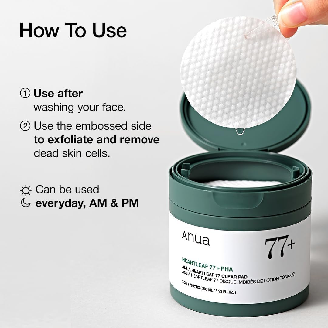 Heartleaf 77 Toner Pad, Mild Exfoliating Facial Pads for Glass Skin, Hydrating Pore Care for Sensitive Skin, Heartleaf Extract, PHA, Centella, Non Comedogenic, Korean Skin Care, 70 Pads