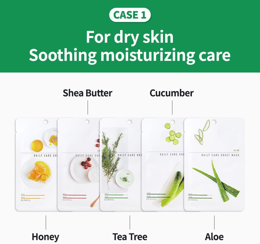 [Pack of 12] Daily Care Face Sheet Mask Pack 12 Types Korean Skincare Hydrating & Nourishing Face Masks Beauty