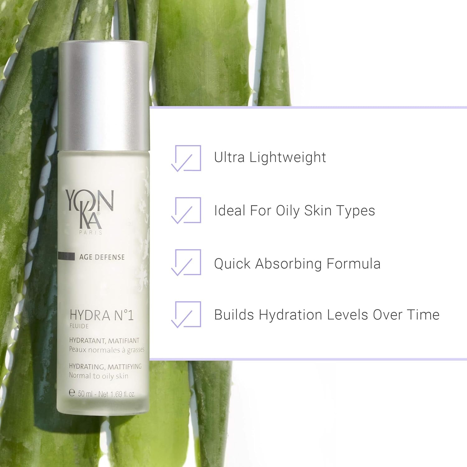 Hydra N°1  Hydrating Mattifying Fluid for Normal to Oily Dehydrated Skin 50Ml | Long-Lasting Deep Hydration without Any Shine | Matte Effect | Dermatologically Proven Results ! Natural Origin