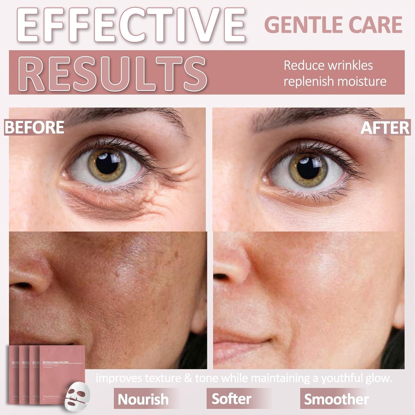 Collagen Face Mask, Overnight Face Mask Set - Korean Skincare Collagen Mask Sheet Mask - Fights Wrinkles, Glow & Rejuvenating Skin Face Masks Skincare anti Aging Face Mask (4)
