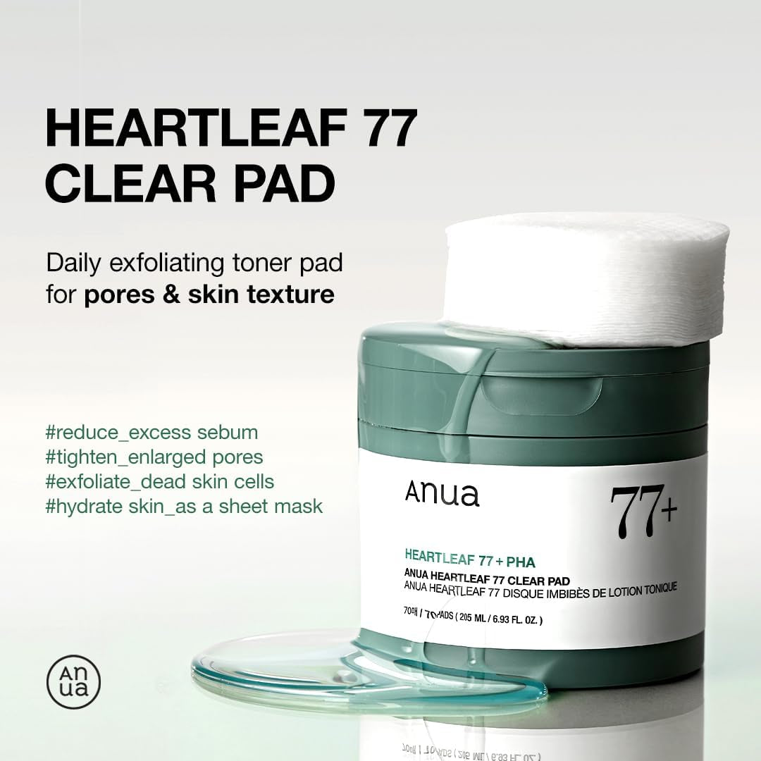 Heartleaf 77 Toner Pad, Mild Exfoliating Facial Pads for Glass Skin, Hydrating Pore Care for Sensitive Skin, Heartleaf Extract, PHA, Centella, Non Comedogenic, Korean Skin Care, 70 Pads