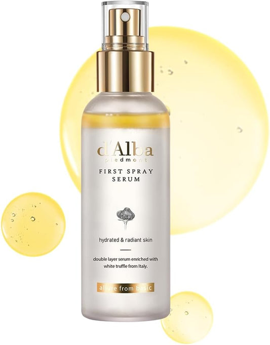 D'Alba Italian White Truffle First Spray Serum, Vegan Skincare, Hydrating Facial Mist for Dry and Sensitive Skin, Glow Mist, Surfactant Free, Multifunctional Spray
