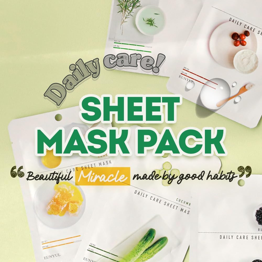 [Pack of 12] Daily Care Face Sheet Mask Pack 12 Types Korean Skincare Hydrating & Nourishing Face Masks Beauty