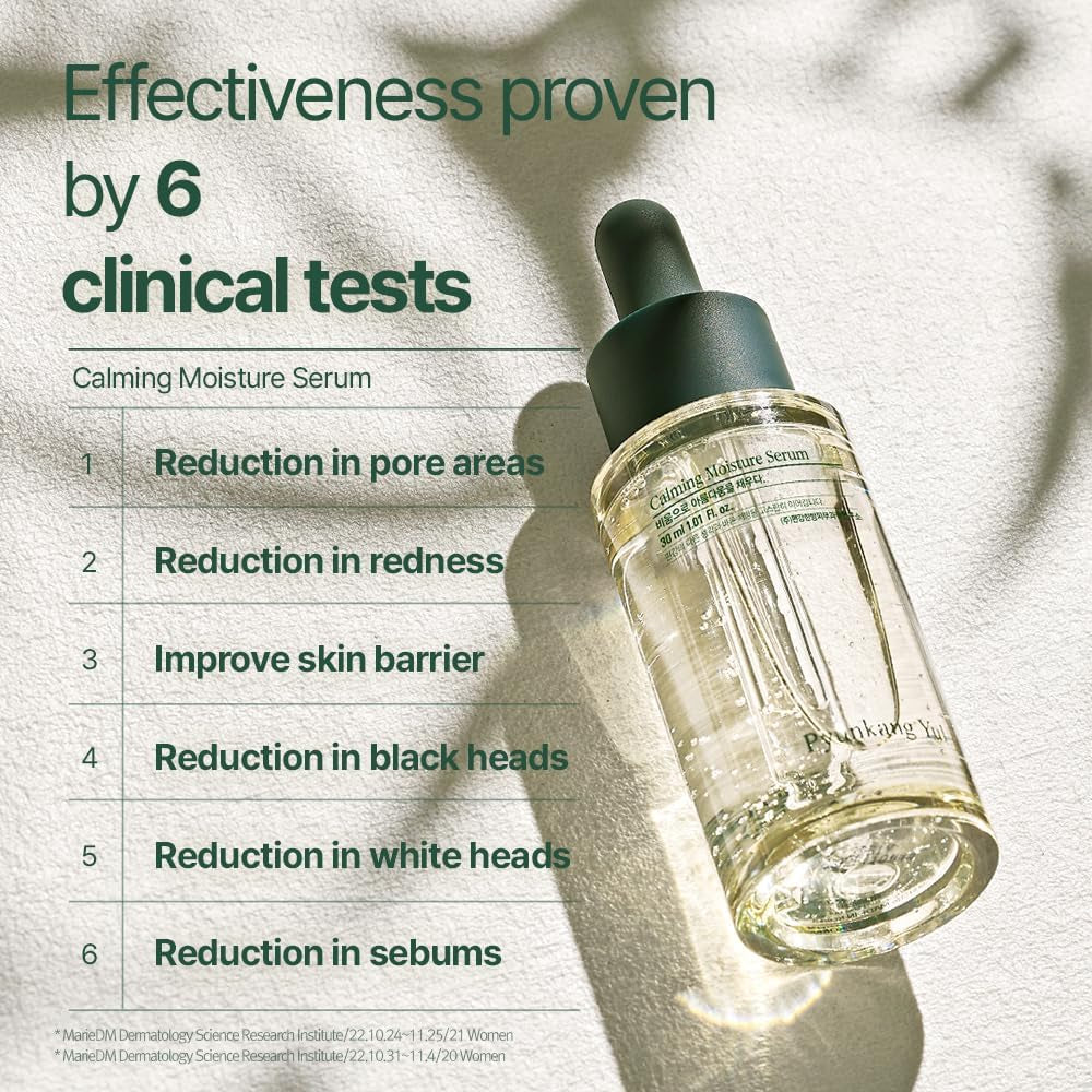 [PKY]  Calming Moisture Serum Instantly Soothes Sensitive Skin, Strenghtens Moisture Barrier with Ceramide, 2 Types of Peptides, Vegan, Korean Skincare. (1.01 Fl.Oz, 30Ml)