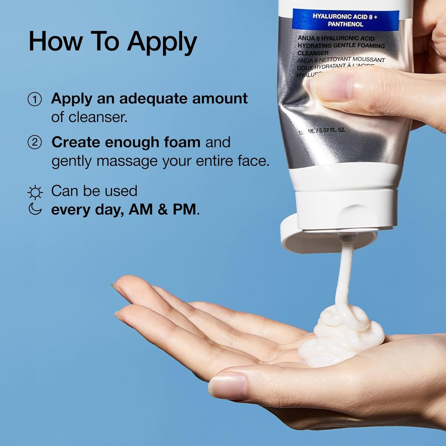 Hydrating Gentle Foaming Cleanser, Hyaluronic Acid, Glycerin, Zinc PCA, Panthenol, Korean Face Wash for Dry Skin, for Double Cleansing, Korean Skincare, 150Ml/5.07Fl Oz.