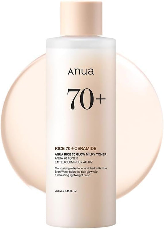 Rice 70 Glow Milky Toner, for Glass Skin, Rice Water, Niacinamide, Ceramides, Panthenol, Non Comedogenic, Fungal Acne Safe, Korean Skin Care, 250Ml/8.45Fl.Oz.