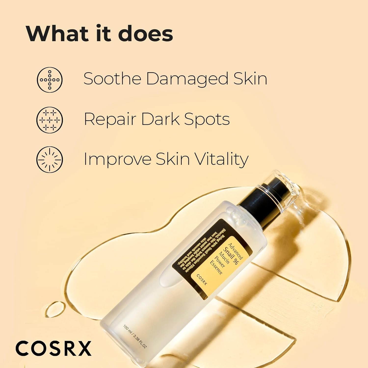 Advanced Snail 96 Mucin Power Essence, Korean Snail Mucin Serum & Face Moisturiser for Deep Hydration, Skin Repair & Radiant Complexion with 96% Snail Secretion Filtrate, Korean Skincare 100Ml