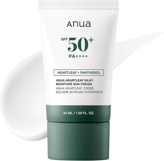 Heartleaf Silky Moisture Sun Cream SPF 50 PA++++, Korean Sunscreen, Face Sunscreen, Niacinamide, Fragrance Free, Travel Essentials, Low White Cast, 50Ml /1.69Fl.Oz