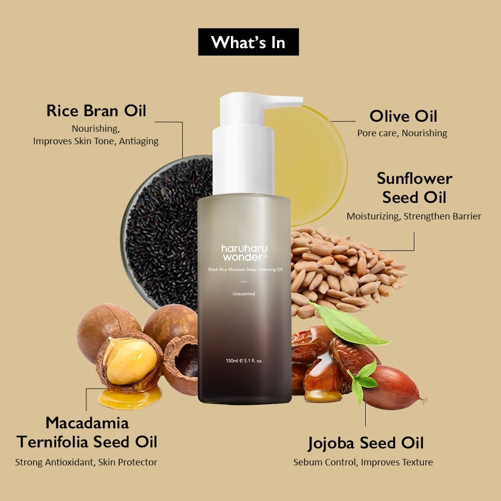 Wonder Black Rice Moisture Deep Cleansing Oil 150Ml, Korean Facial Cleanser, Makeup Remover, Vegan, Cruelty Free