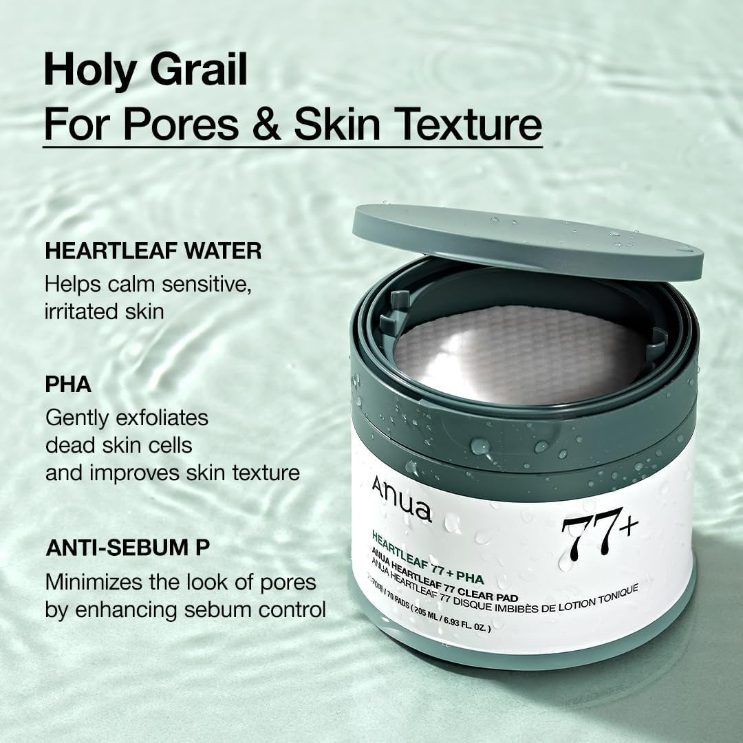 Heartleaf 77 Toner Pad, Mild Exfoliating Facial Pads for Glass Skin, Hydrating Pore Care for Sensitive Skin, Heartleaf Extract, PHA, Centella, Non Comedogenic, Korean Skin Care, 70 Pads